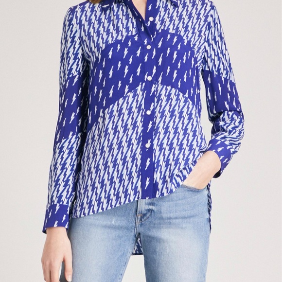 Sandro Tops - Sandro Blue and White Lightning-Print Button-Down Shirt